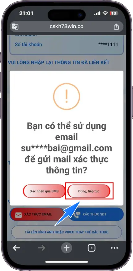 Bước 4 : Chọn Đúng , tiếp tục